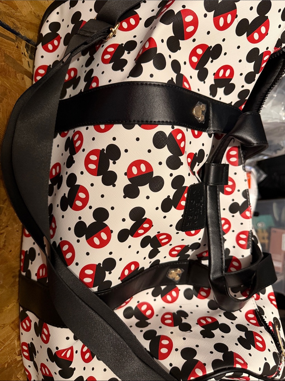 Mickey Mouse Graphic Duffel Bag - Black & Red on White